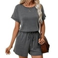 thumbnail image 1 of CALIPESSA Cap Sleeve Shorts Rompers for Women 2024 Trendy Ribbed Dressy Casual Summer Jumpsuit Outfit Black L, 1 of 5