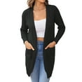thumbnail image 1 of CALIPESSA Drop Shoulder Cable Knit Pocket Patched Casual Long Sleeve Black Cardigan For Womens, 1 of 5
