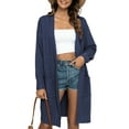 thumbnail image 1 of CALIPESSA Drop Shoulder Cable Knit Pocket Patched Casual Long Sleeve Blue Cardigan For Womens, 1 of 5