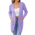 thumbnail image 1 of CALIPESSA Drop Shoulder Cable Knit Pocket Patched Casual Long Sleeve Purple Cardigan For Womens, 1 of 5