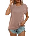 thumbnail image 1 of CALIPESSA Trendy Womens Ribbed T Shirt Tops Casual Short Sleeve 2024 Summer Basic Tee Khaki L, 1 of 5
