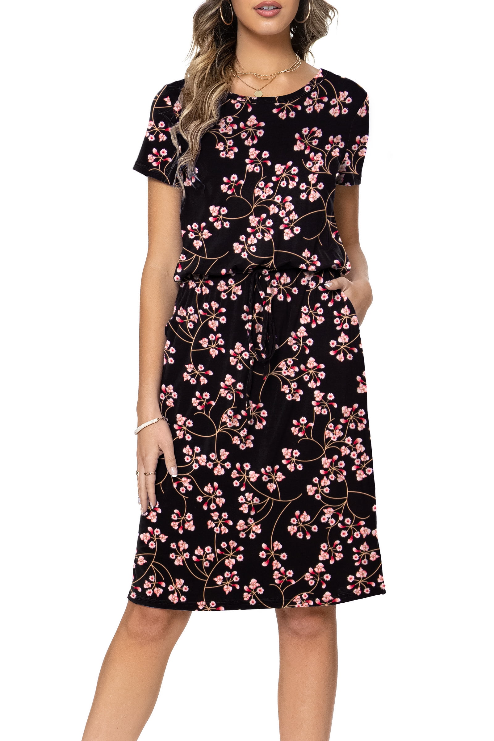CALIPESSA Women Summer Black Flower Print Casual Guyana | Ubuy