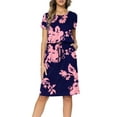 thumbnail image 1 of CALIPESSA Women Summer Flower Print Casual Hide Belly Drawstring Knee Length Dress, 1 of 5