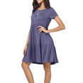 thumbnail image 1 of CALIPESSA Women Summer Solid Round Neck Short Sleeve Ruffle Loose Swing Casual Dress, 1 of 6