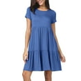 thumbnail image 1 of CALIPESSA Women Summer Solid Round Neck Short Sleeve Ruffle Loose Swing Casual Dress, 1 of 5