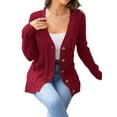 thumbnail image 1 of CALIPESSA Womens Cable Knit Red Cardigan Button Front Casual Loose Long Sleeve Solid Sweater Outwear With Pocket For Fall Winter S, 1 of 5