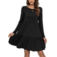 thumbnail image 1 of CALIPESSA Womens Fall Tiered Ruffle Hem Black Knee Length Dress Long Sleeve Boat Neck Solid Casual Flowy Pleated A-Line Dress, 1 of 5