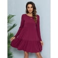 thumbnail image 1 of CALIPESSA Womens Fall Tiered Ruffle Hem Red Knee Length Dress Long Sleeve Boat Neck Solid Casual Flowy Pleated A-Line Dress, 1 of 5
