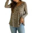 thumbnail image 1 of CALIPESSA Womens Fall Waffle Knit Leopard Print Tunic Peplum Tops Long Sleeve Casual Flowy Navy Blue Henley Shirt, 1 of 4
