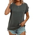 thumbnail image 1 of CALIPESSA Womens Ribbed Tops Cap Sleeve Crewneck 2024 Summer Basic Tee Loose Casual T Shirts Black L, 1 of 5