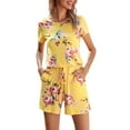 thumbnail image 1 of CALIPESSA Womens Summer Casual Floral Print Round Neck Drawstring Waist Tee Romper, 1 of 5
