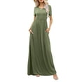 thumbnail image 1 of CALIPESSA Womens Summer Casual Loose Plain Swing Round Neck Short Sleeve Floor Long Maxi Dress With Pocket, 1 of 5