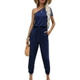 thumbnail image 1 of CALIPESSA Womens Summer Casual Solid Asymmetrical Neck Drawstring Waist Jumpsuit, 1 of 5