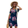 thumbnail image 1 of CALIPESSA Womens Summer Floral Print Cold Shoulder Short Sleeve Round Neck Flared Tunic A-Line Dress, 1 of 5