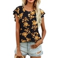 thumbnail image 1 of CALIPESSA Womens Summer Floral Print Short Sleeve Tunic Tops Loose Fit Casual Round Neck T-Shirt, 1 of 5