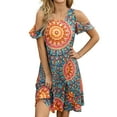 thumbnail image 1 of CALIPESSA Womens Summer Mandala Print Short Sleeve Round Neck Cold Shoulder Flared Tunic A-Line Dress, 1 of 5