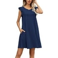 thumbnail image 1 of CALIPESSA Womens Summer Navy Blue Ruffle Sleeve Casual Swing Flowy Sleeveless A-Line Short Dress With Pocket, 1 of 5