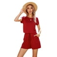 thumbnail image 1 of CALIPESSA Womens Summer Red Casual Scoop Neck Short Sleeve Drawstring Waist Romper, 1 of 5