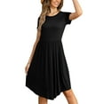 thumbnail image 1 of CALIPESSA Womens Summer Solid Tunic Ruffle Knee Dress Casual Loose Swing Flowy Black Short Sleeve Curved Hem Midi Dresses With Pocket, 1 of 5