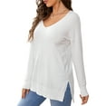 thumbnail image 1 of CALIPESSA Womens White Knit Long Sleeve Soft V Neck Solid Side Split Sweater Pullovers, 1 of 5