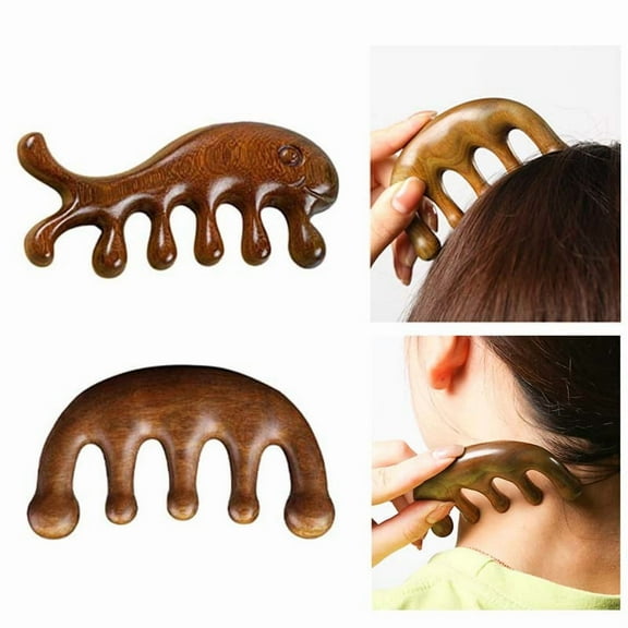 CALIYI 2PCS Body Meridian Massage Comb, Sandalwood Five Wide Tooth Chinese Medicine TCM Therapy Blood Circulation Smooth Anti-Hair Loss