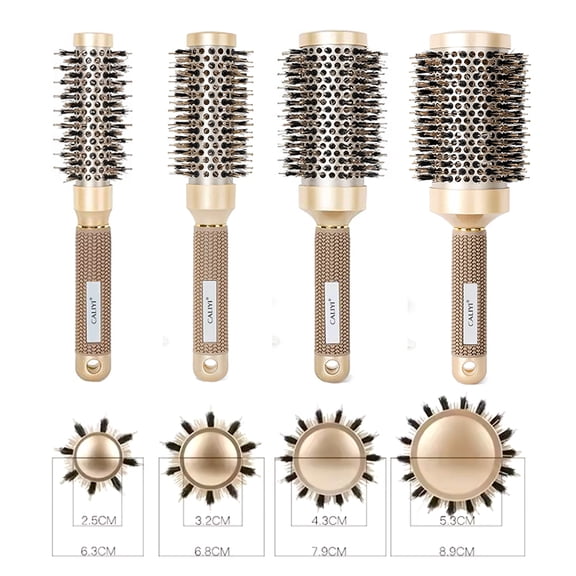CALIYI 4PCS Round Brush for Blow Out, Boar Bristle Round Brush for Styling, Curling, Adds Volume & Shine
