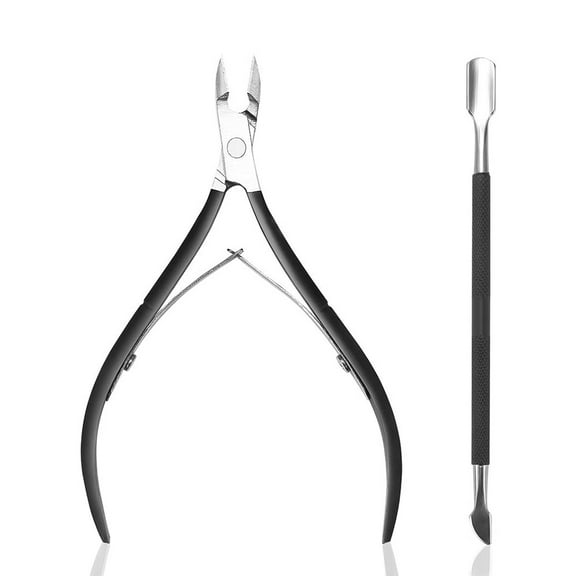 CALIYI Cuticle Nippers Nail Manicure Scissors Cuticle Clippers Trimmer Dead Skin Remover Stainless Steel Cutters Beauty Tool With Pusher (Black)