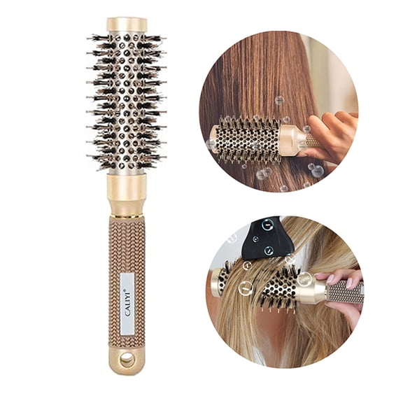 CALIYI Round Brush for Blow Out, 1 Boar Bristle Round Brush for Styling, Curling, Adds Volume & Shine
