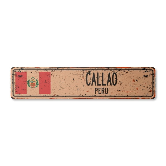 CALLAO PERU Vintage Aluminum Street Sign Peruvian flag city country road rustic metal tin wall gift | Indoor/Outdoor | 18" Wide