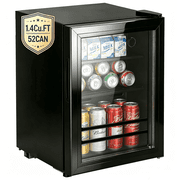 CALLIEVER 1.4 Cu.Ft Beverage Refrigerator, 52 Can Mini Fridge with Double Glass Door, 2 Adjustable Shelves, 38dB Quiet 7-Level Temp Control, Energy Saving 0.4kWh/day for Gaming Room Kitchen Bar Offic