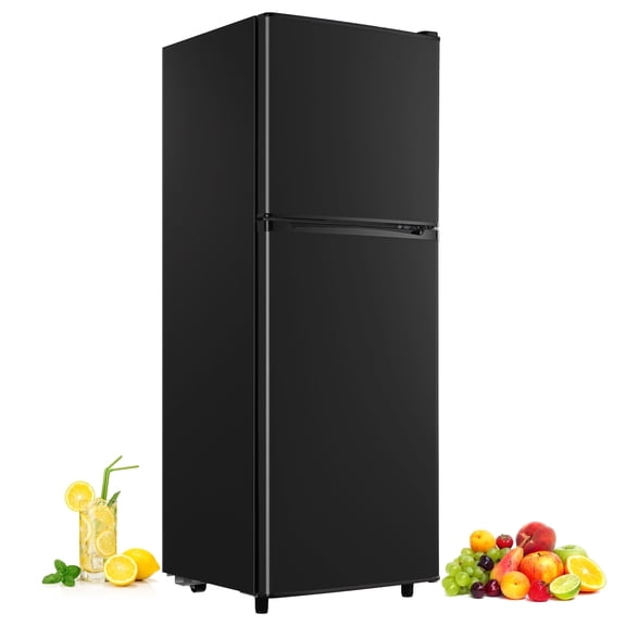 CALLIEVER 2-Door Mini Fridge with Freezer,5.0 Cu.Ft Compact Refrigerator for Dorm,Bedroom,Office–7-Level Temp Control,Reversible Door,Black