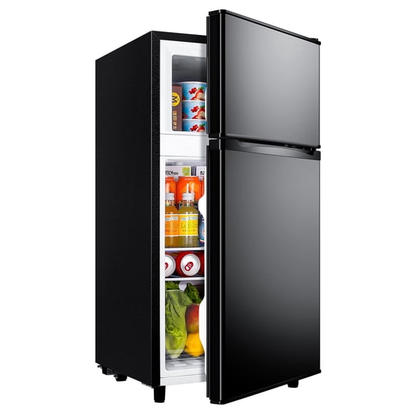 CALLIEVER 3.5 Cu.Ft Mini Fridge with Freezer - Dual-Door Small Refrigerator for Dorm Bedroom,Black