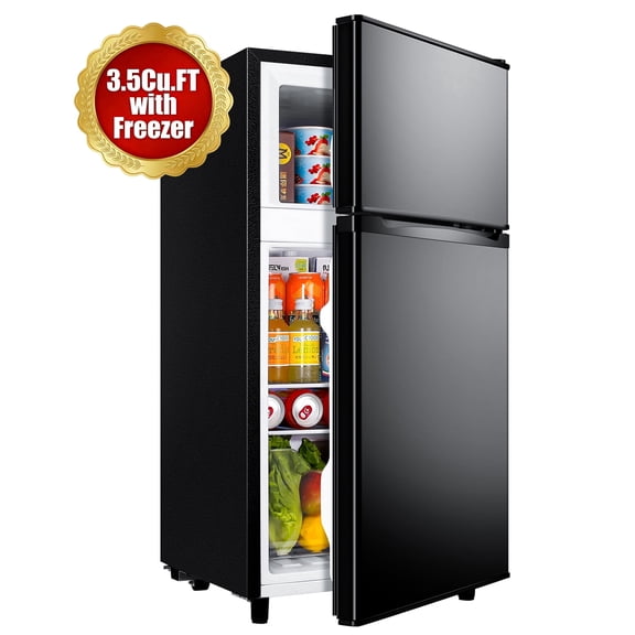 CALLIEVER 3.5 Cu.Ft Mini Fridge with Freezer - Dual-Door Small Refrigerator for Dorm Bedroom,Black
