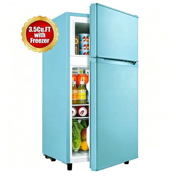 CALLIEVER 3.5 Cu.Ft Mini Fridge with Freezer - Dual-Door Small Refrigerator for Dorm Bedroom,Blue