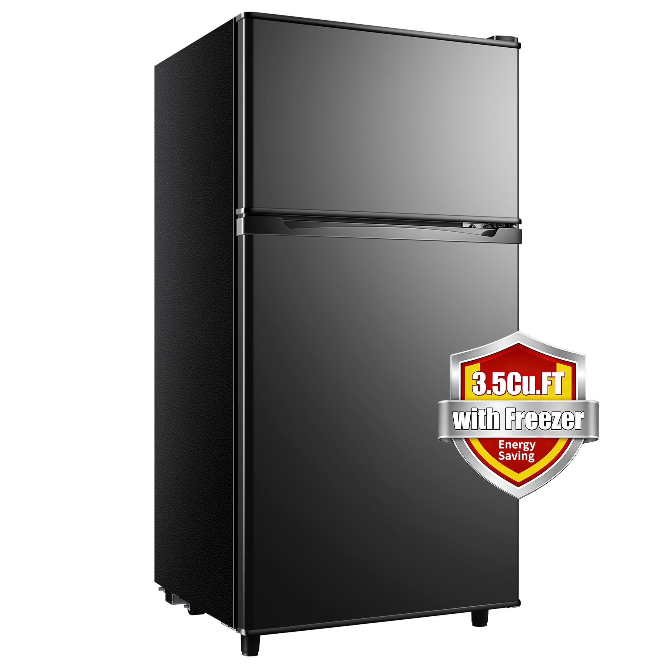 Compact Mini Fridge with Freezer, 3.5 Cu.Ft 2-Door Refrigerator – Ideal for Dorm, Office, Bedroom – 7 Temp Settings, Adjustable Shelves,Black
