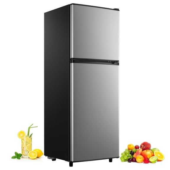 CALLIEVER Compact Mini Fridge with Freezer, 5.0 Cu.Ft 2-Door Refrigerator – Ideal for Dorm, Office, Bedroom – 7 Temp Settings, Adjustable Shelves,Silver