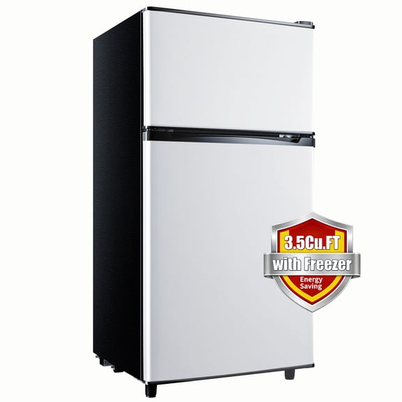 CALLIEVER Compact Mini Fridge with Freezer,3.5 Cu.Ft 2-Door Refrigerator,Ideal for Dorm,Office,Bedroom,7 Temp Settings,Adjustable Shelves,Silver