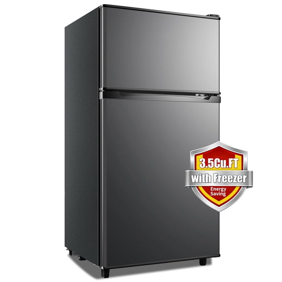 Compact Mini Fridge with Freezer,3.5 Cu.Ft 2 Door Refrigerator,Ideal for Dorm,Office,Bedroom,7 Temp Settings,Adjustable Shelves,Dark Grey