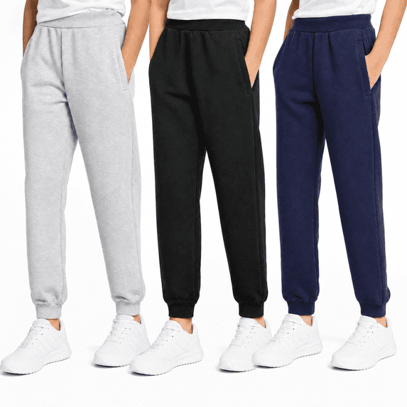 Boys Sweatpants Toddler 3 Pack Jogger Pants with Pockets Soft Dry Comfy Kids Clothes12-14