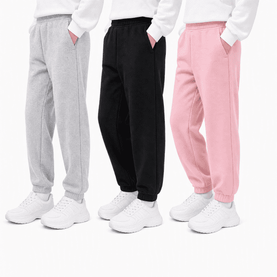 Girls Sweatpants Toddler 3Pack Jogger Pants with Pockets Soft Comfy Kids Clothes 3t-4t