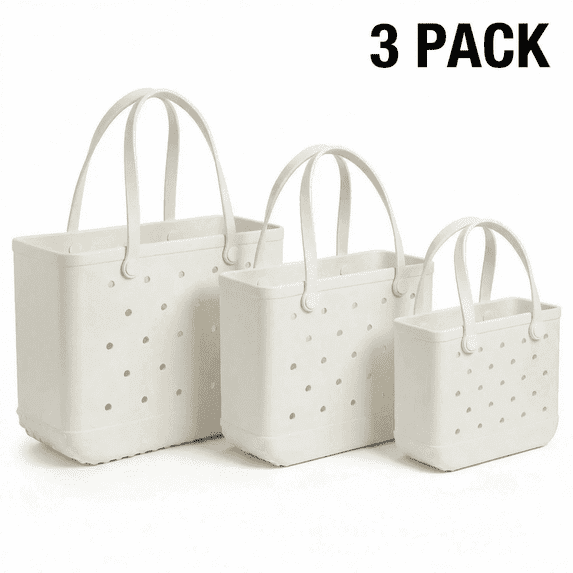 CALLINOX Women's Waterproof EVA Beach Tote Bag 3-Piece Off-White.