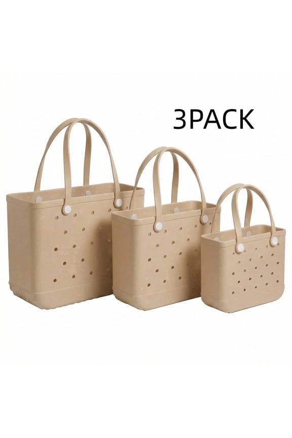 Women's Waterproof EVA Beach Tote Bag 3-Piece Set,Khaki.