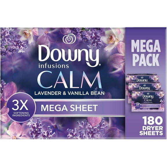 CALM, Mega Dryer Sheets, Laundry Fabric Softener, Lavender and Vanilla Bean, 180 Count