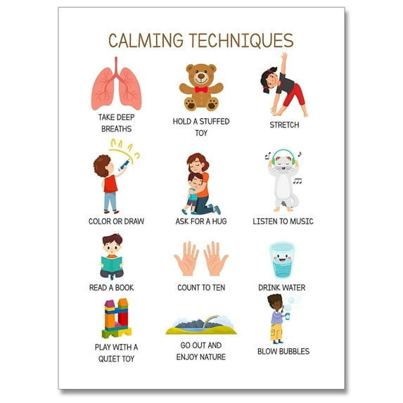 CALMING TECHNIQUES poster Mental health posters help students understand emotions posters -Calm Down Corner Classroom Decorations For Preschool Teachers, Educational Posters For Classroom