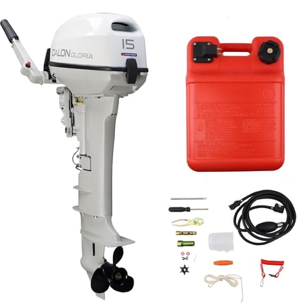 CALON 15HP 2-Stroke Outboard Motor, 22-Inch Long Shaft, Tiller Control, Manual Start, F-N-R Gear Shift, 24L Fuel Tank, T15BL