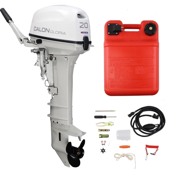 CALON 20HP 2-Stroke Outboard Motor, 22-Inch Long Shaft, Tiller Control, Manual Start, F-N-R Gear Shift, 24L Fuel Tank, T20BL