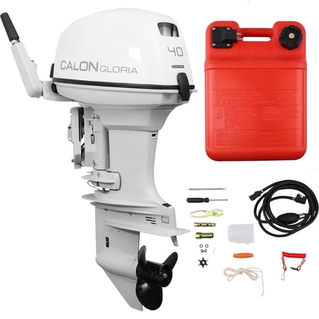 CALON 40HP 2-Stroke Outboard Motor, 17-Inch Short Shaft, Tiller Control, Manual Start, F-N-R Gear Shift, 24L Fuel Tank, T40BS