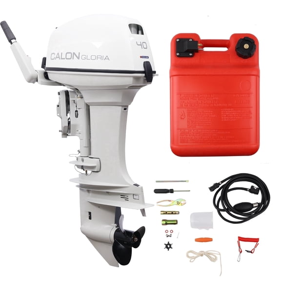 CALON 40HP 2-Stroke Outboard Motor, 22-Inch Long Shaft, Tiller Control, Manual Start, F-N-R Gear Shift, 24L Fuel Tank, T40BL