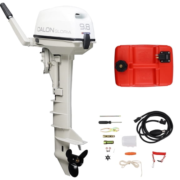 CALON 9.8HP 2-Stroke Outboard Motor, 22-Inch Long Shaft, Tiller Control, Manual Start, F-N-R Gear Shift, 12L Fuel Tank, Model T9.8BL