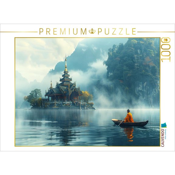 CALVENDO Puzzle Einsamer buddhistischer Tempel auf einem See am Morgen | 1000 Teile Lege-Gre 64x48cm Foto-Puzzle fr glckliche Stunden